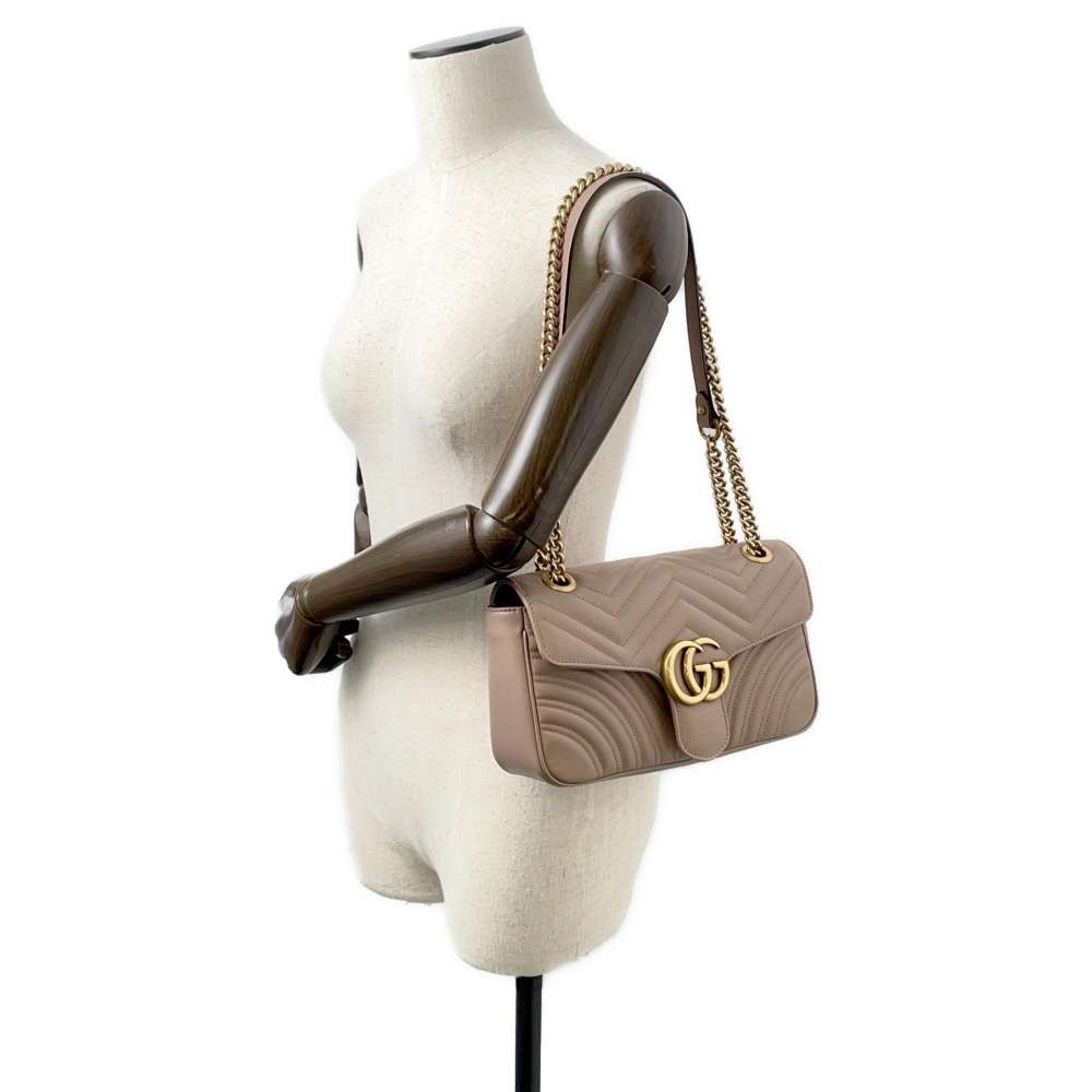 GUCCI GG MarmontQuilted ChainShoulder Jasmin Flower 443497 Leather