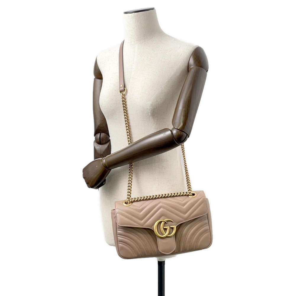 GUCCI GG MarmontQuilted ChainShoulder Jasmin Flower 443497 Leather