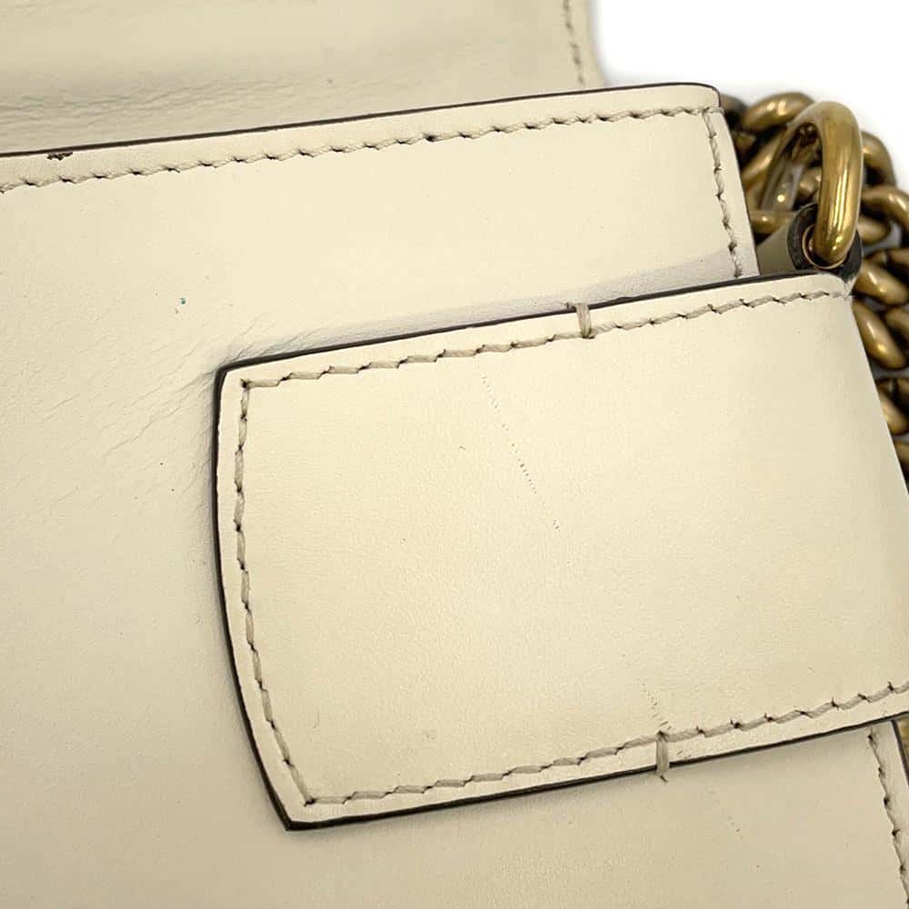 GUCCI Broadway ChainShoulder Bag White 453778 Leather Faux Pearl Rhinestone