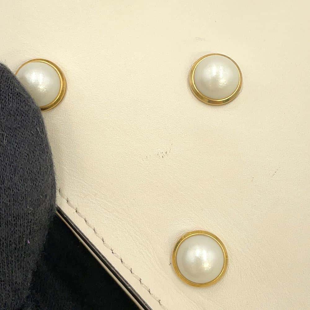 GUCCI Broadway ChainShoulder Bag White 453778 Leather Faux Pearl Rhinestone