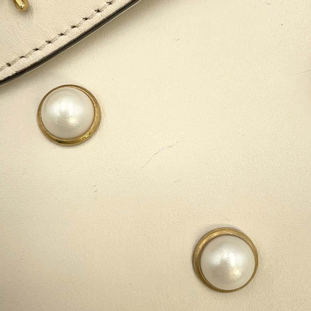 GUCCI Broadway ChainShoulder Bag White 453778 Leather Faux Pearl Rhinestone