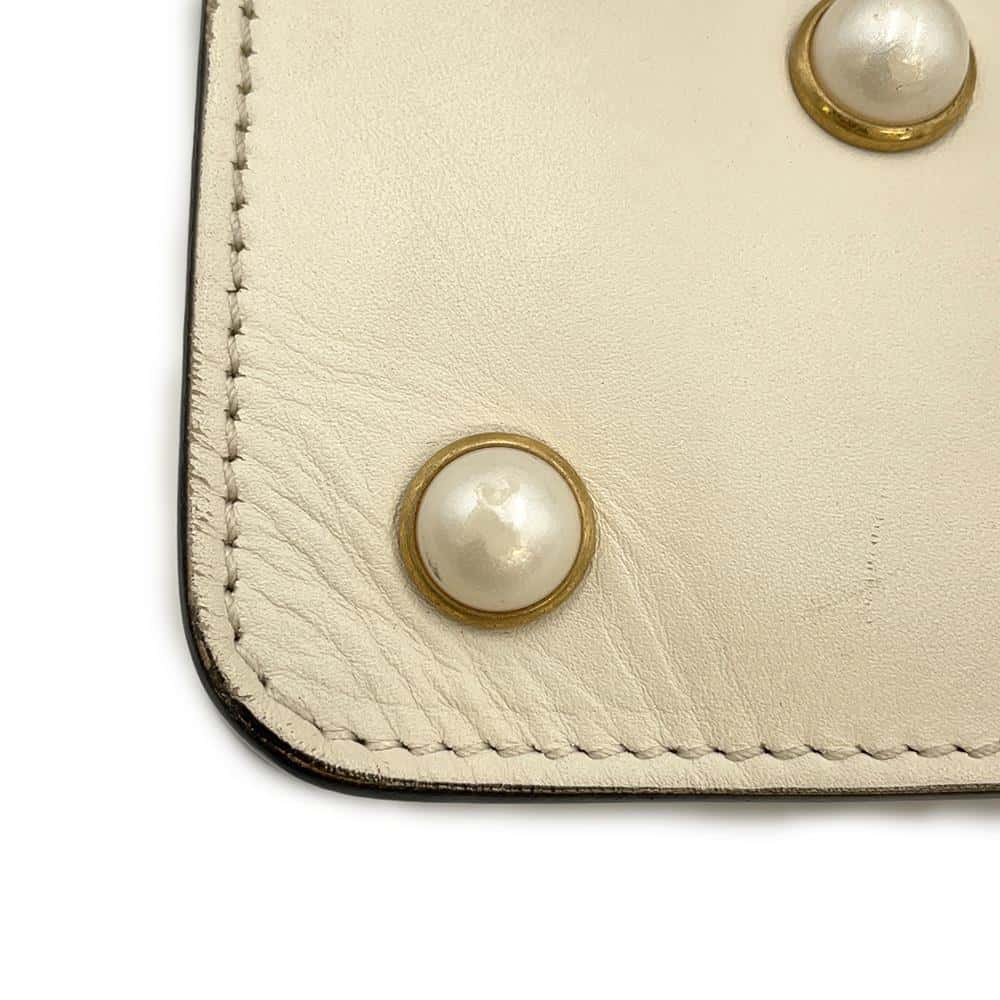 GUCCI Broadway ChainShoulder Bag White 453778 Leather Faux Pearl Rhinestone