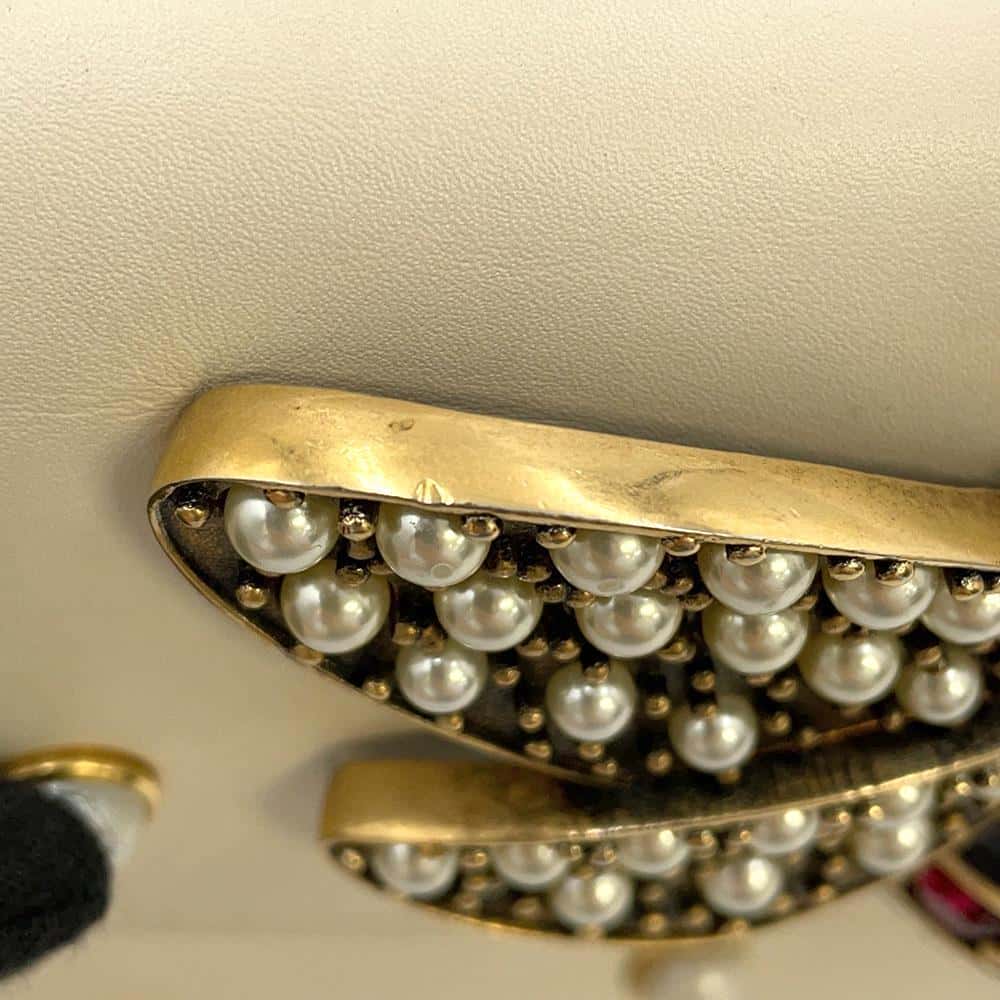 GUCCI Broadway ChainShoulder Bag White 453778 Leather Faux Pearl Rhinestone
