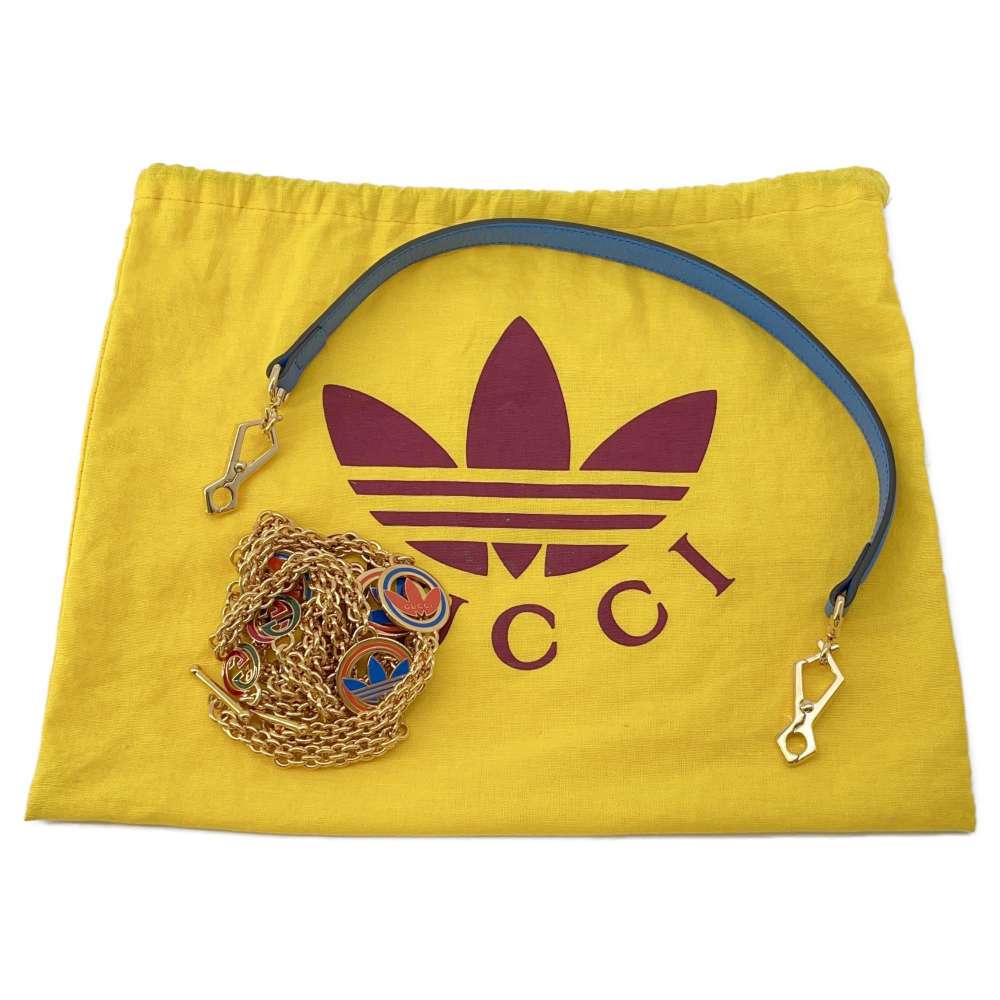 GUCCI Adidas collaboration Horsebit1955 ChainShoulder Bag White/Blue 722009 Leather Size Small