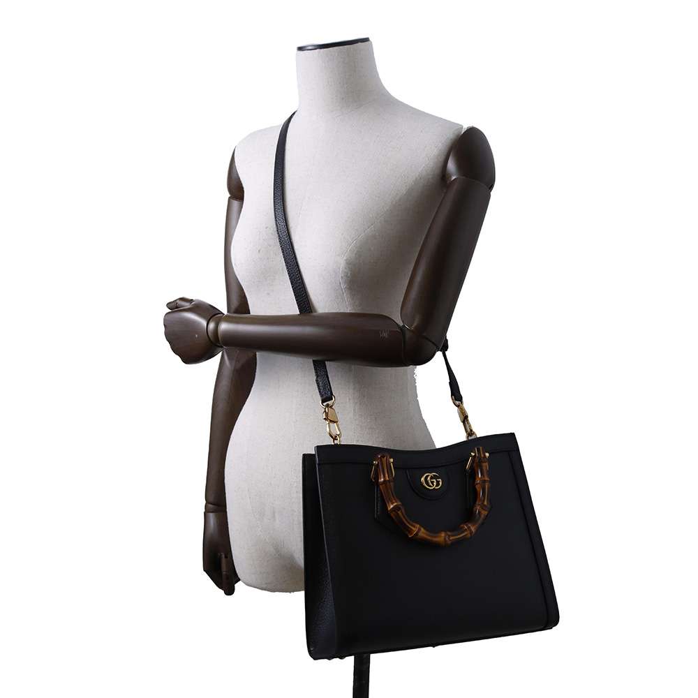 GUCCI Diana Bamboo 2way Shoulder Bag Black 702721 Leather Bamboo Size Small