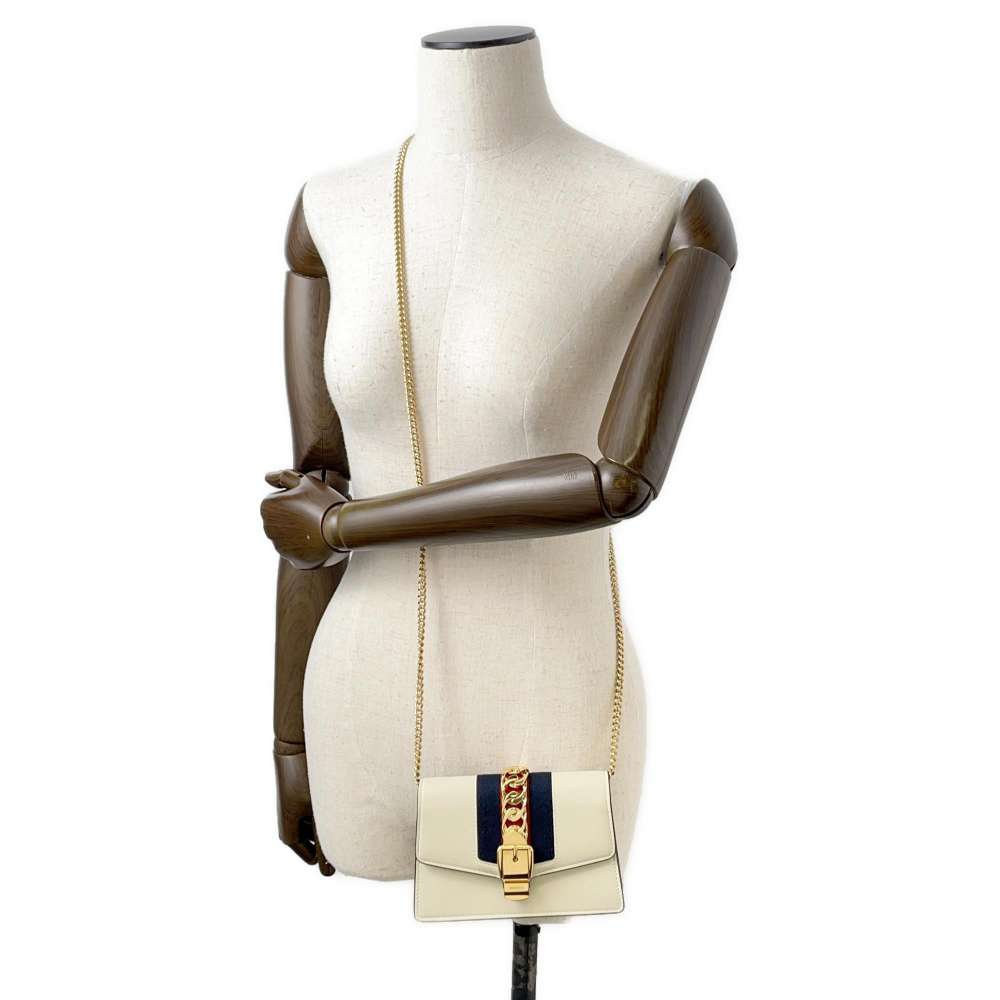 GUCCI Sylvie ChainShoulder White 494646 Leather Size Mini