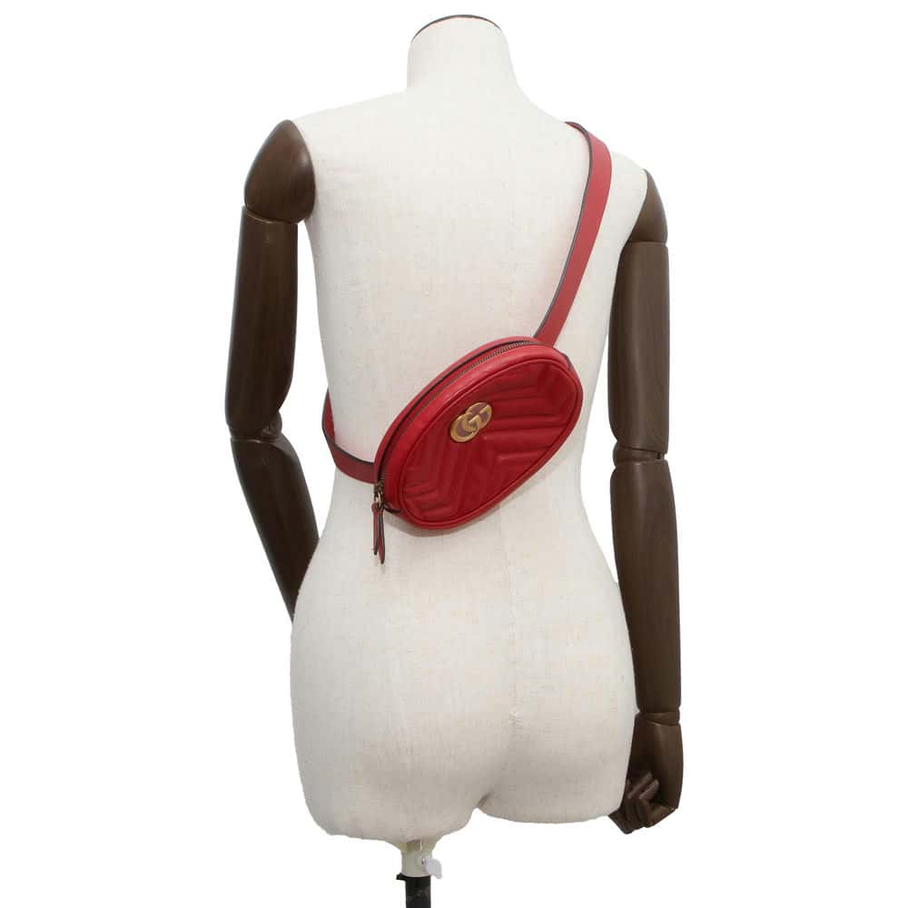 GUCCI Crossbody Bag GG Marmont Red 476434 Leather