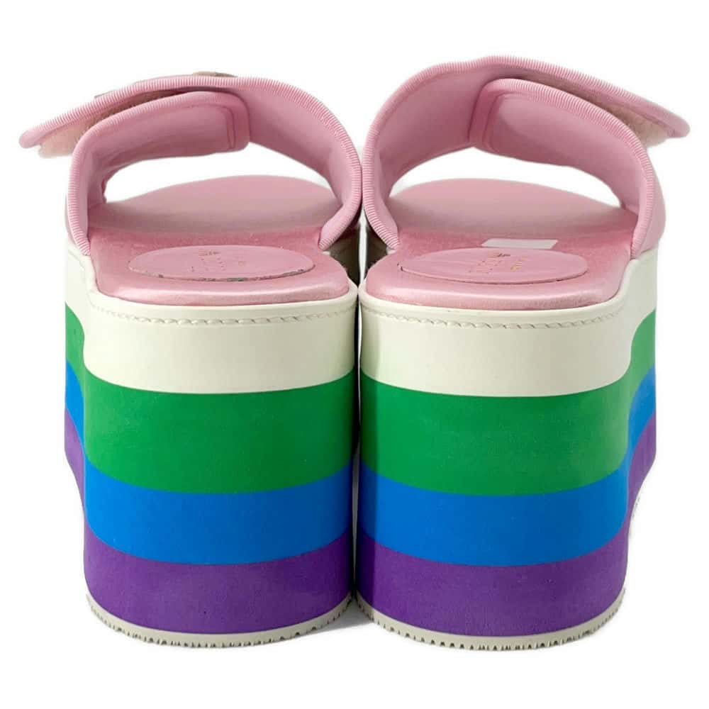 GUCCI Adidas Collaboration Platform Sandals Pink 702294 Silk Size 37.5