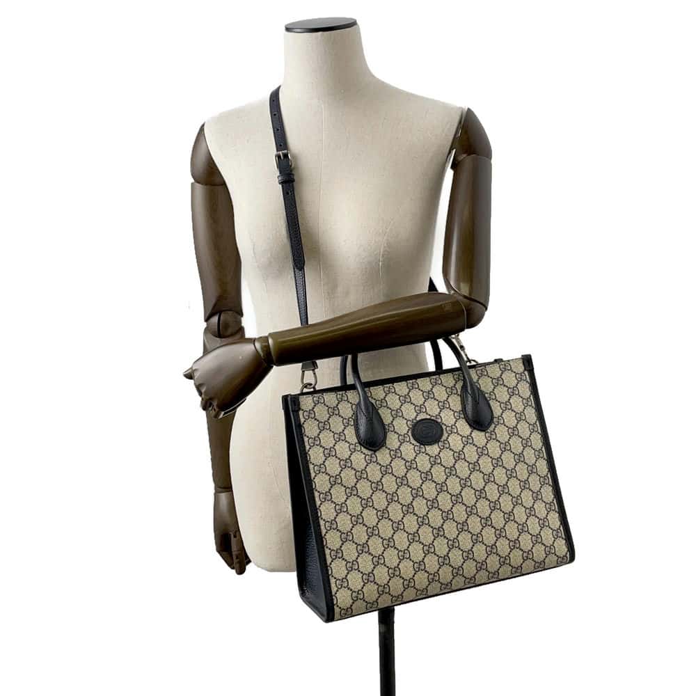 GUCCI Interlocking G Tote Bag Beige/Blue 659983 GG SupremeCanvas Size Small