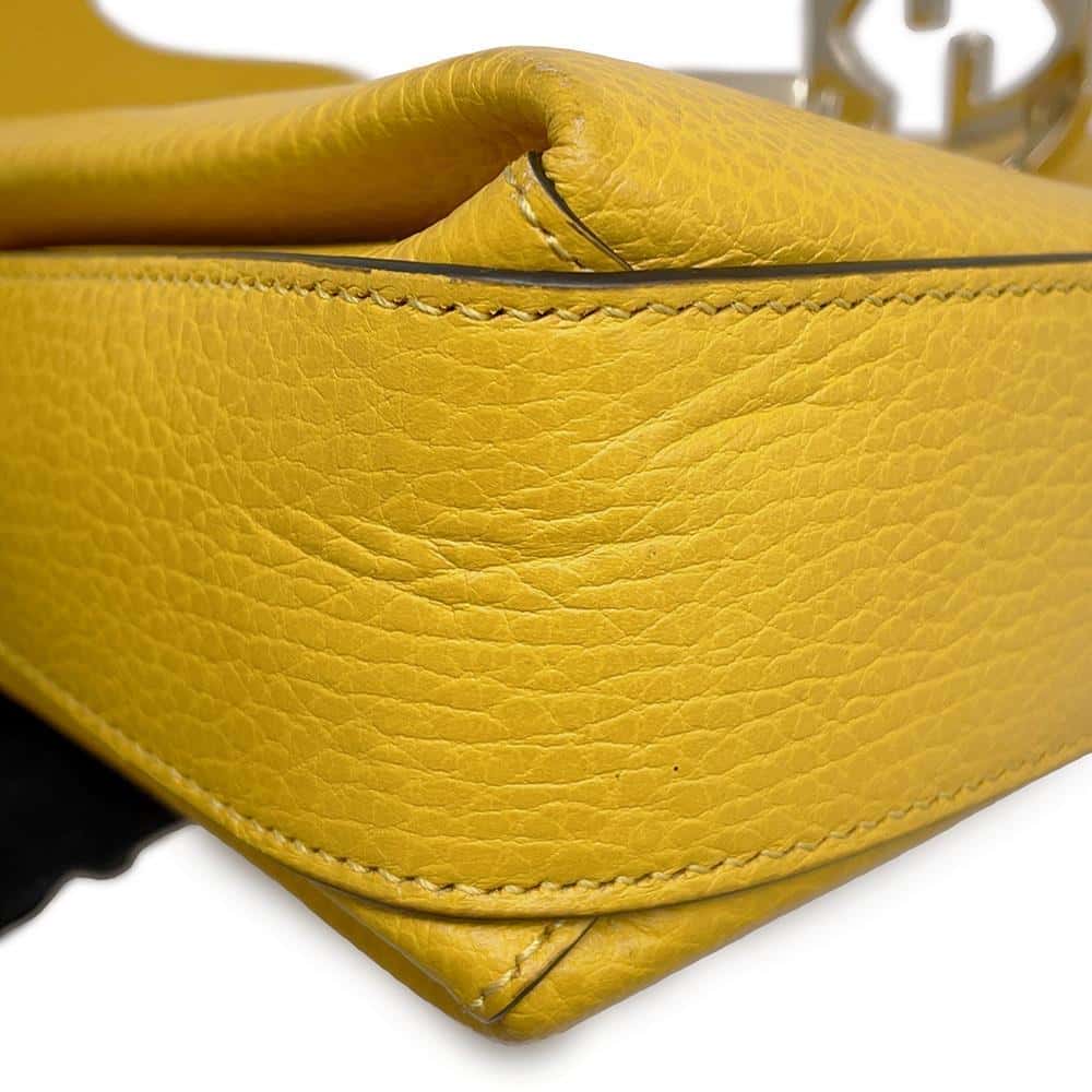 GUCCI Interlocking G ChainShoulder Bag Yellow 607720 Leather