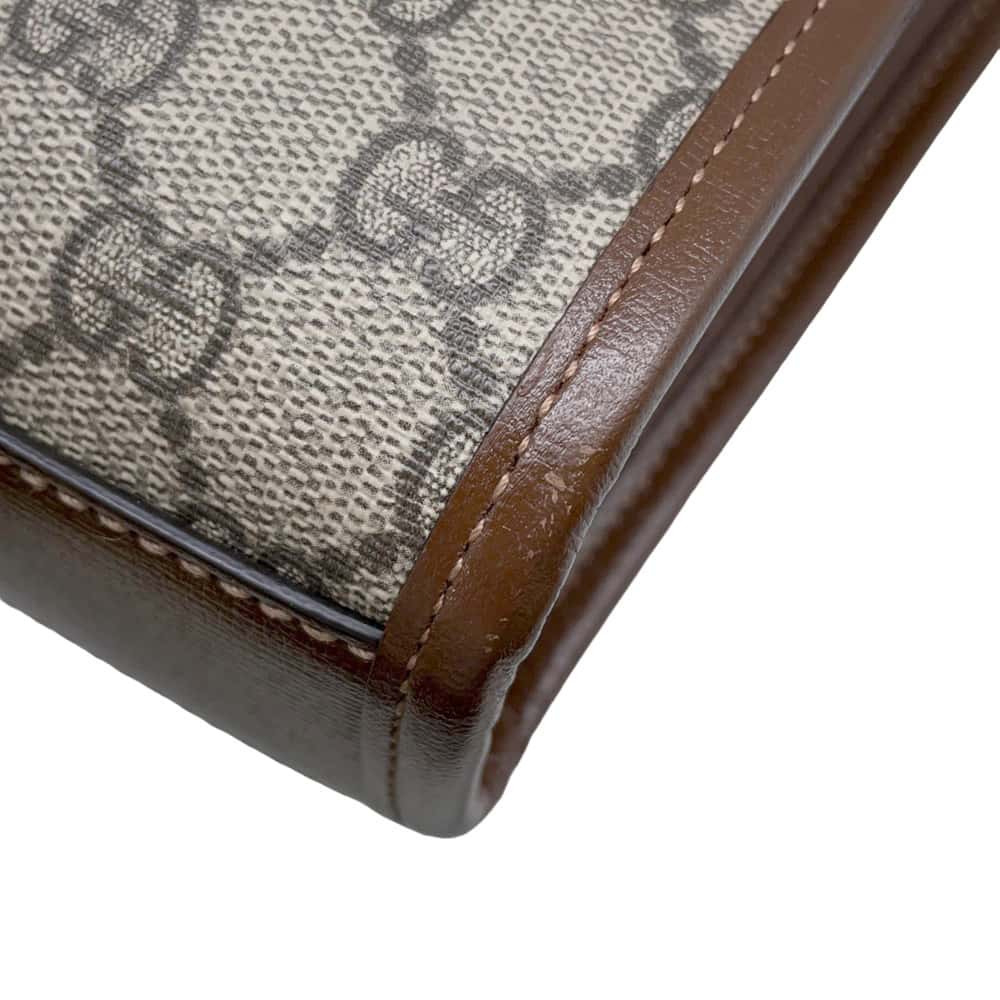 GUCCI Interlocking G 2WAY Mini Tote Bag Beige/Brown 671623 GG SupremeCanvas Leather
