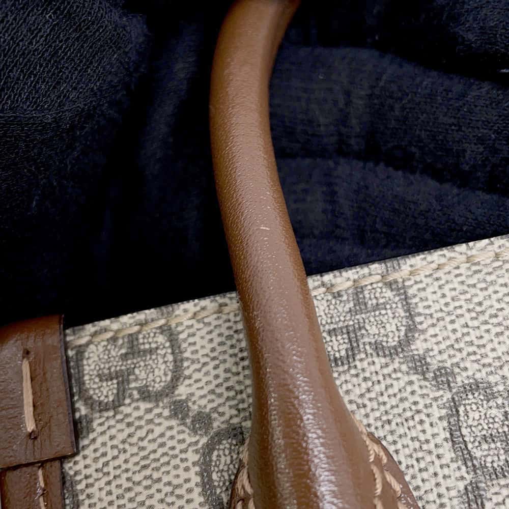GUCCI Interlocking G 2WAY Mini Tote Bag Beige/Brown 671623 GG SupremeCanvas Leather