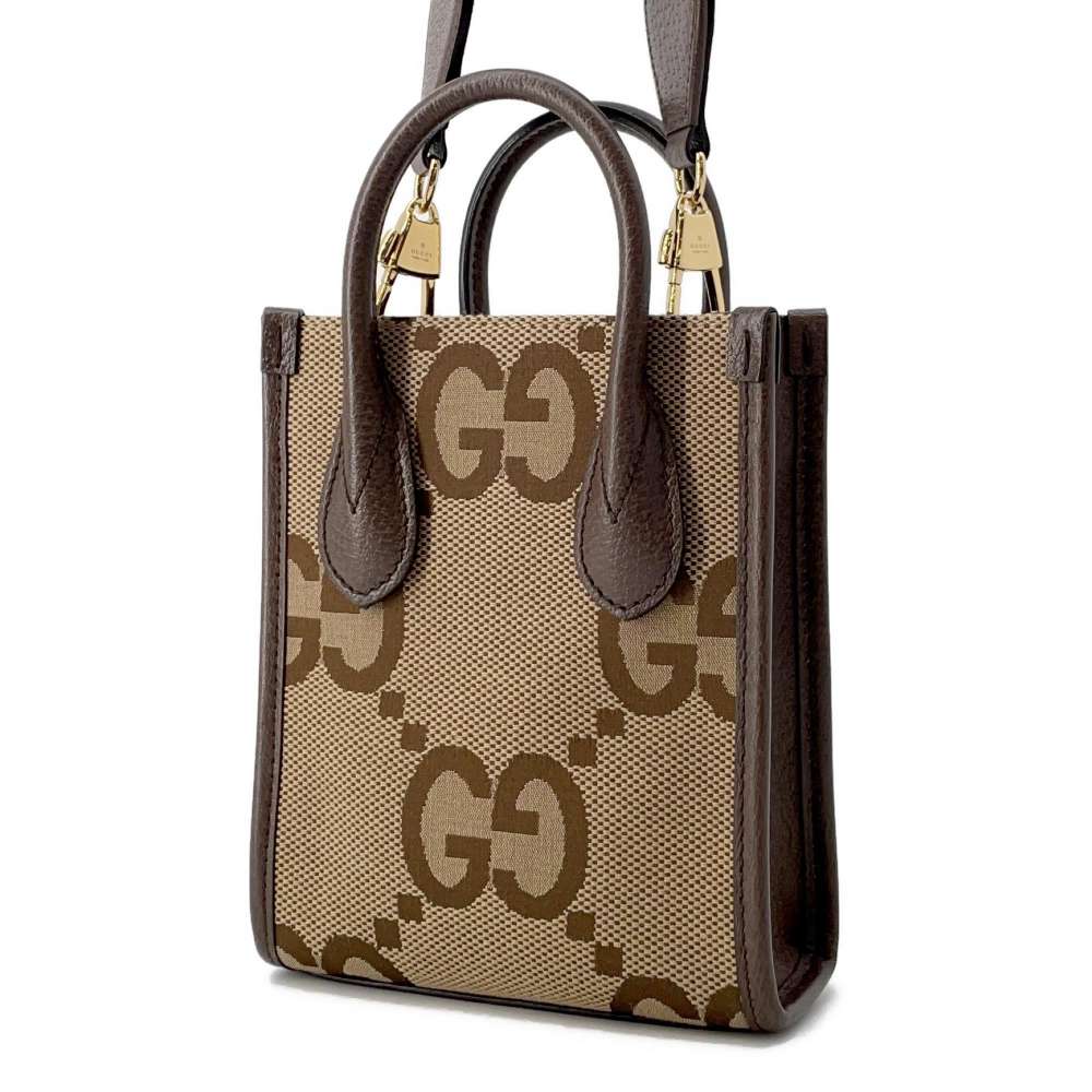 GUCCI Jumbo GG Tote Bag 2way Beige/Brown 699406 Canvas Leather Size Mini
