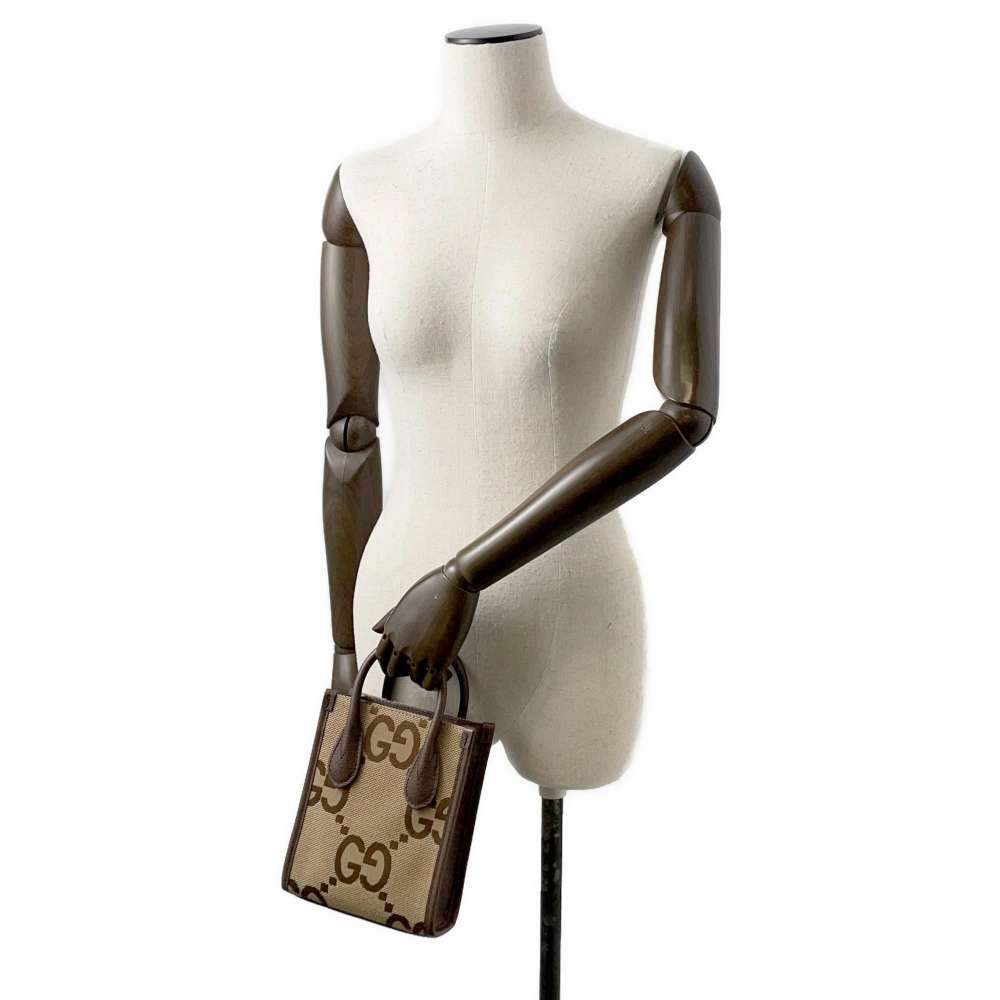 GUCCI Jumbo GG Tote Bag 2way Beige/Brown 699406 Canvas Leather Size Mini