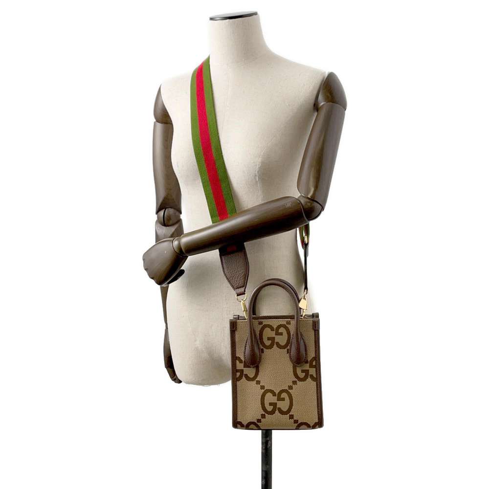 GUCCI Jumbo GG Tote Bag 2way Beige/Brown 699406 Canvas Leather Size Mini