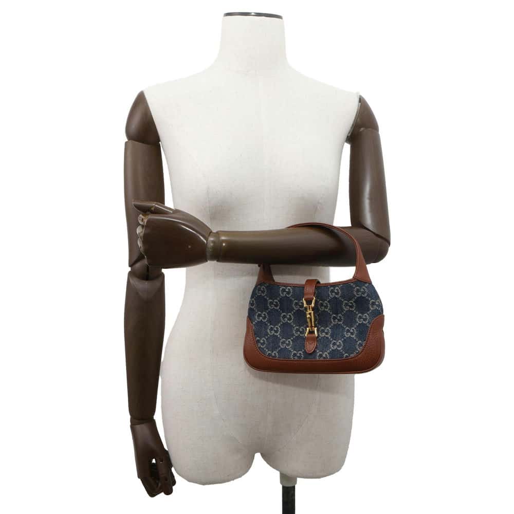 GUCCI GG Supreme Jackie1961 2wayShoulder Bag Blue/Brown 637092 Denim Leather
