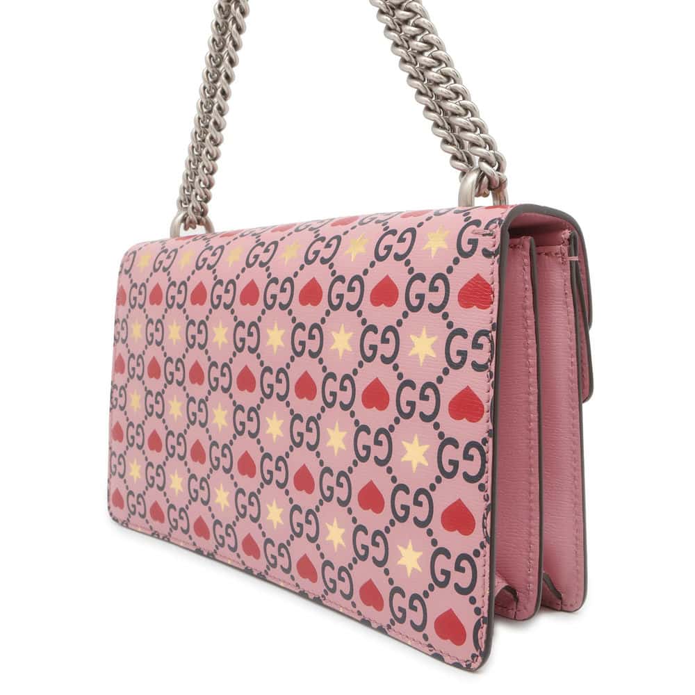 GUCCI Dionysus GG Supreme Heart Valentine ChainShoulder Bag Pink 400249 Leather Size Small