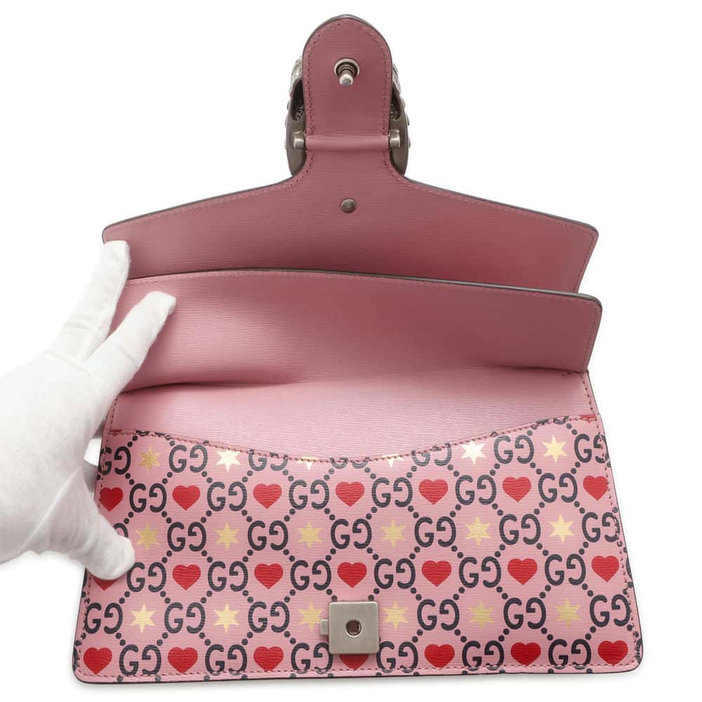 GUCCI Dionysus GG Supreme Heart Valentine ChainShoulder Bag Pink 400249 Leather Size Small