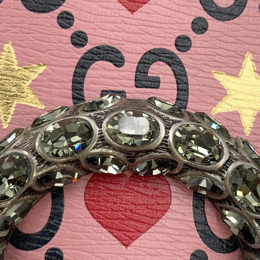 GUCCI Dionysus GG Supreme Heart Valentine ChainShoulder Bag Pink 400249 Leather Size Small