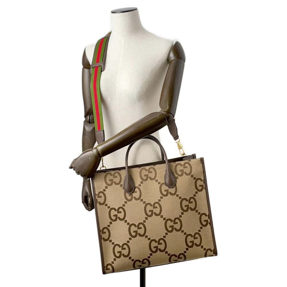 GUCCI Jumbo GG 2way Tote Bag Beige/Brown 678839 Canvas Leather