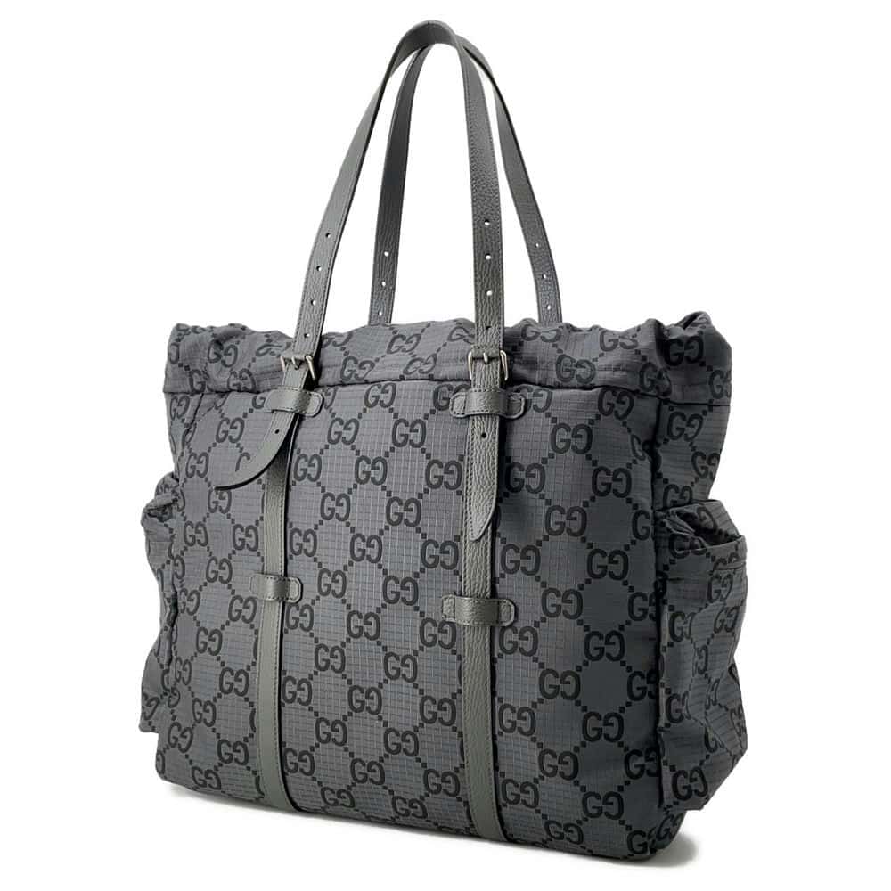 GUCCI GGNylon Ripstop Tote Bag Gray 767929 GGNylon Leather