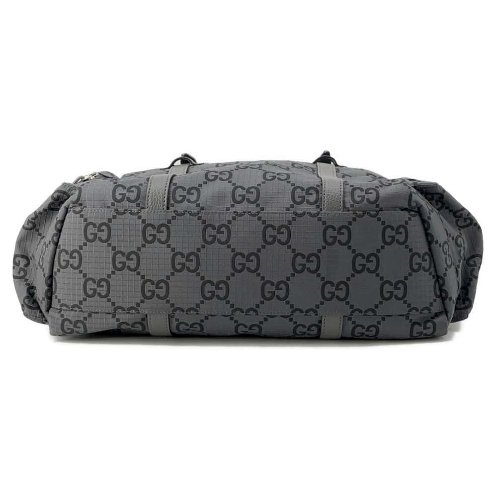 GUCCI GGNylon Ripstop Tote Bag Gray 767929 GGNylon Leather