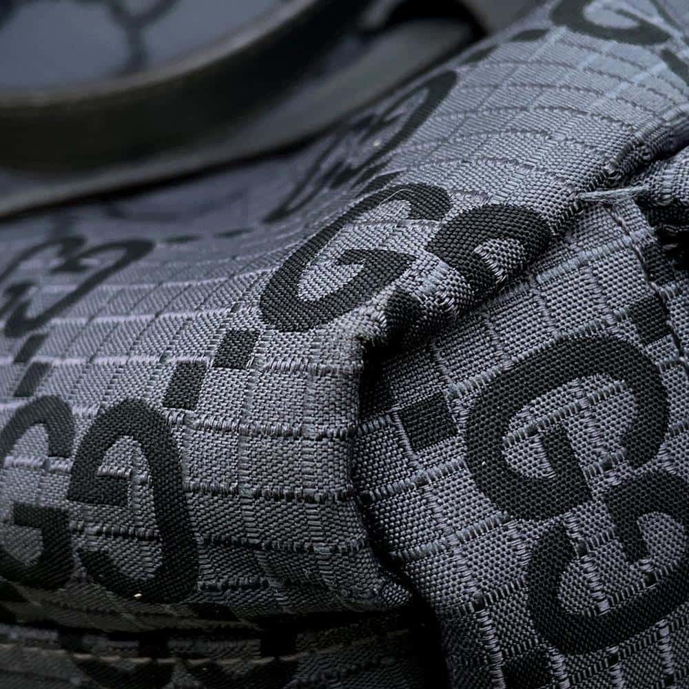 GUCCI GGNylon Ripstop Tote Bag Gray 767929 GGNylon Leather