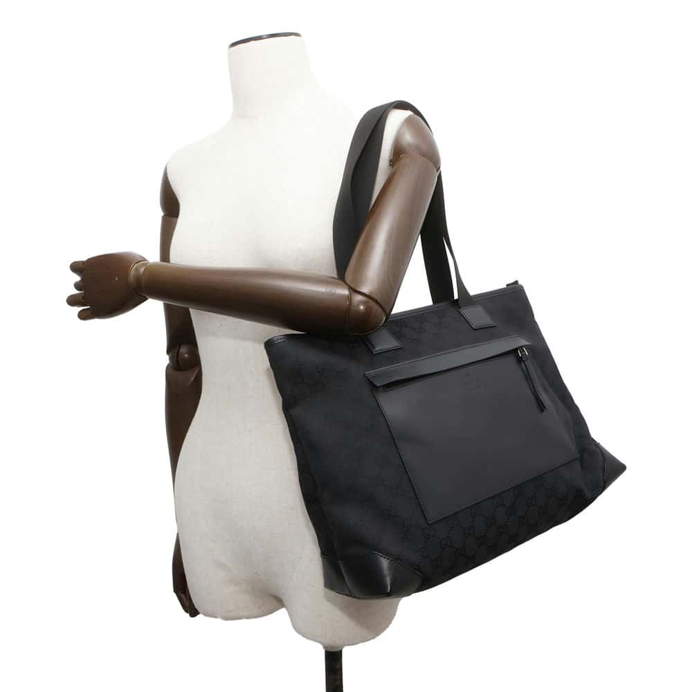GUCCI GG Canvas Tote Bag Black 34339 Canvas Leather