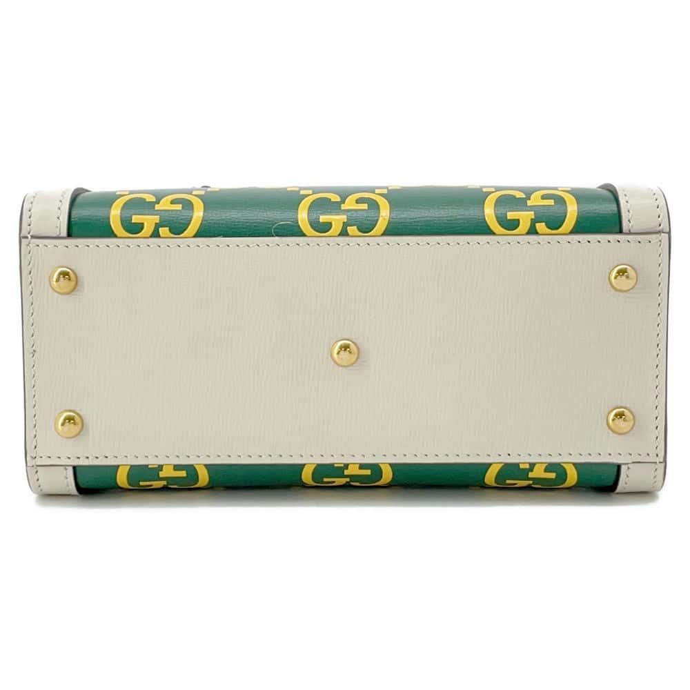 GUCCI Diana 2way Tote Bag White/Green/Yellow 655661 Leather Bamboo Size Mini