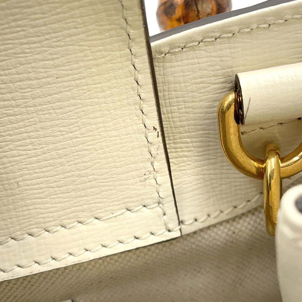GUCCI Diana 2way Tote Bag White/Green/Yellow 655661 Leather Bamboo Size Mini