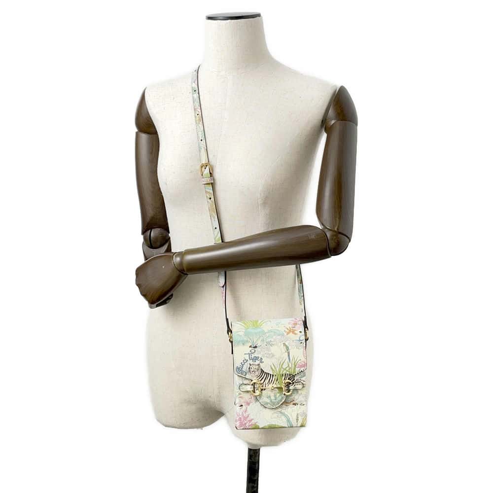 GUCCI Horsebit 1955 Tiger Shoulder Bag White/Multicolor 625615 Leather