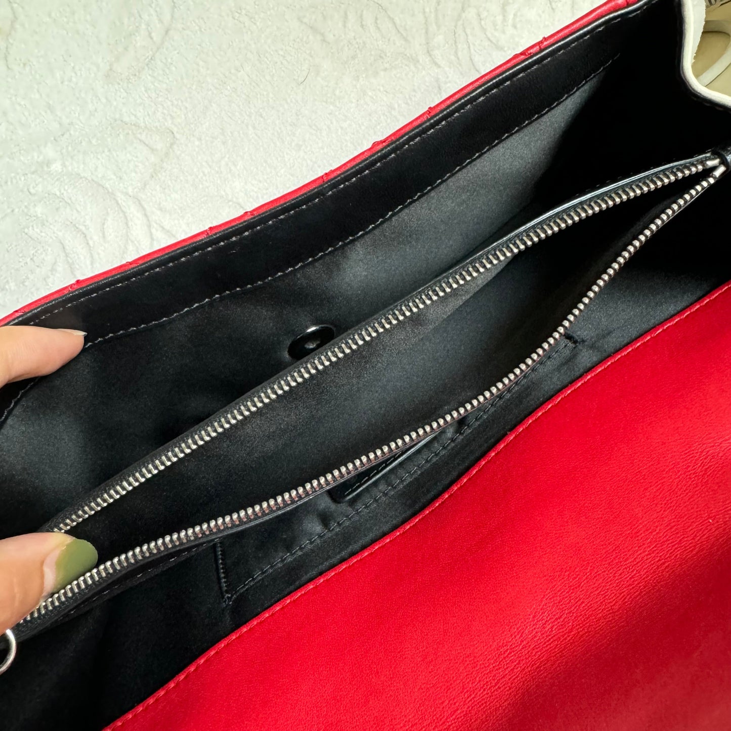 Chanel Baguette Flap Shoulder Bag Lambskin Red and Black Silver Double Chain