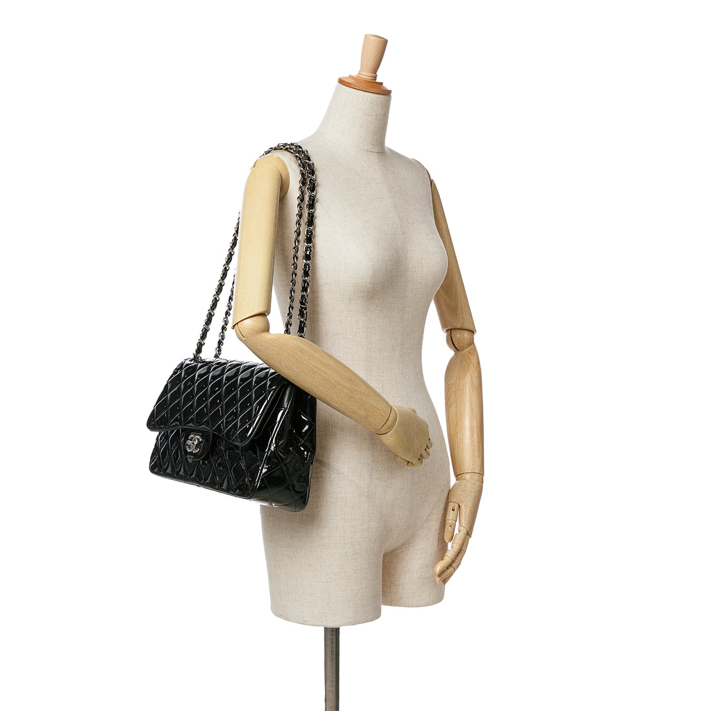 Black Chanel Jumbo Classic Patent Double Flap Shoulder Bag