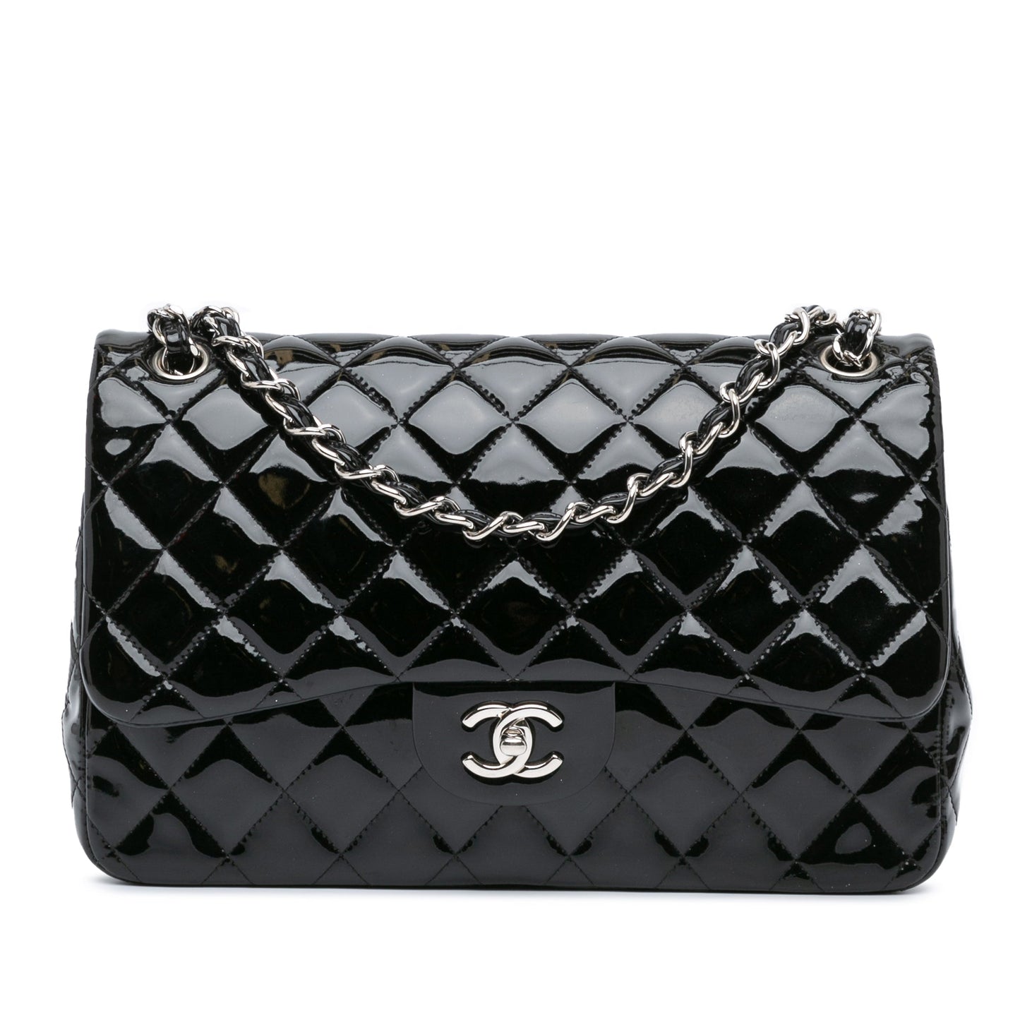 Black Chanel Jumbo Classic Patent Double Flap Shoulder Bag