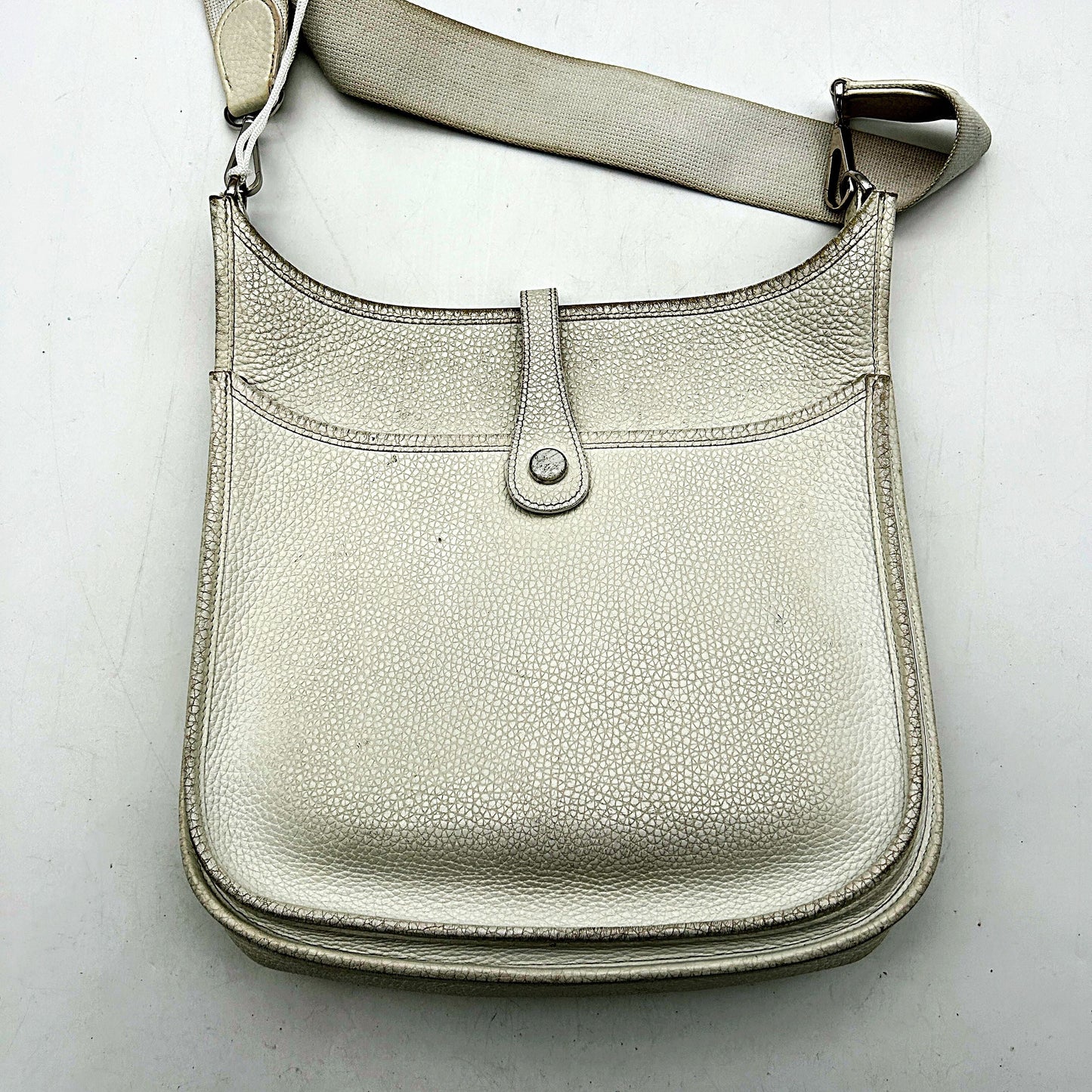HERMES Taurillon Clemence Evelyne III PM Gris Perle Bleu Lin LA28861
