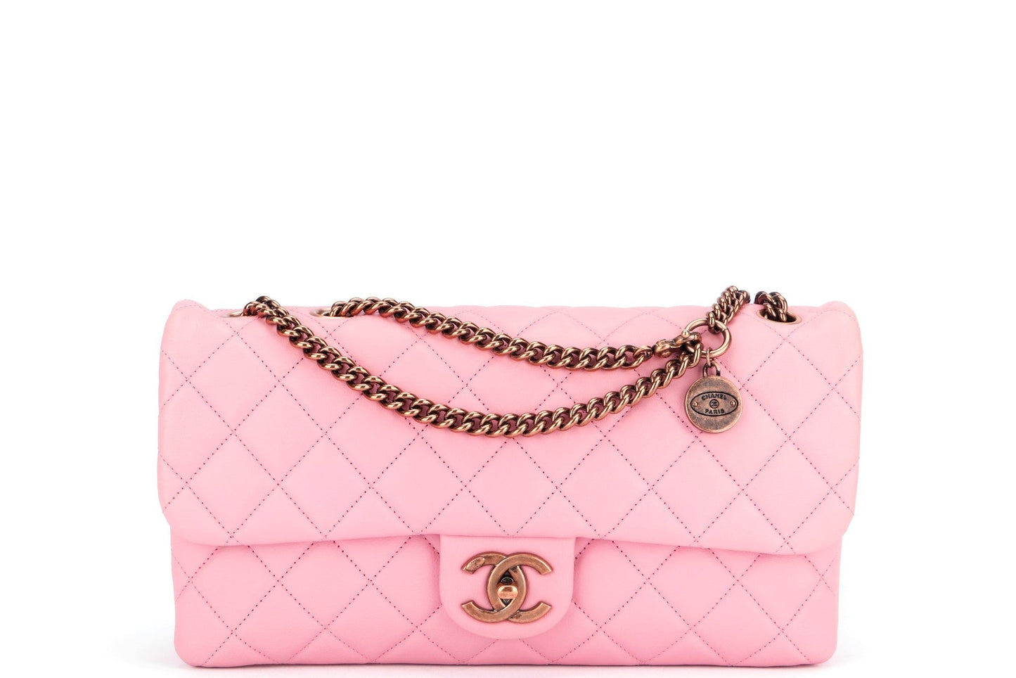 Chanel Quilted Pink Calf Leather Zippy Compartment Shoulder Bag (1875xxxx) width 28cm, Gold Chain, with & Dust Cover