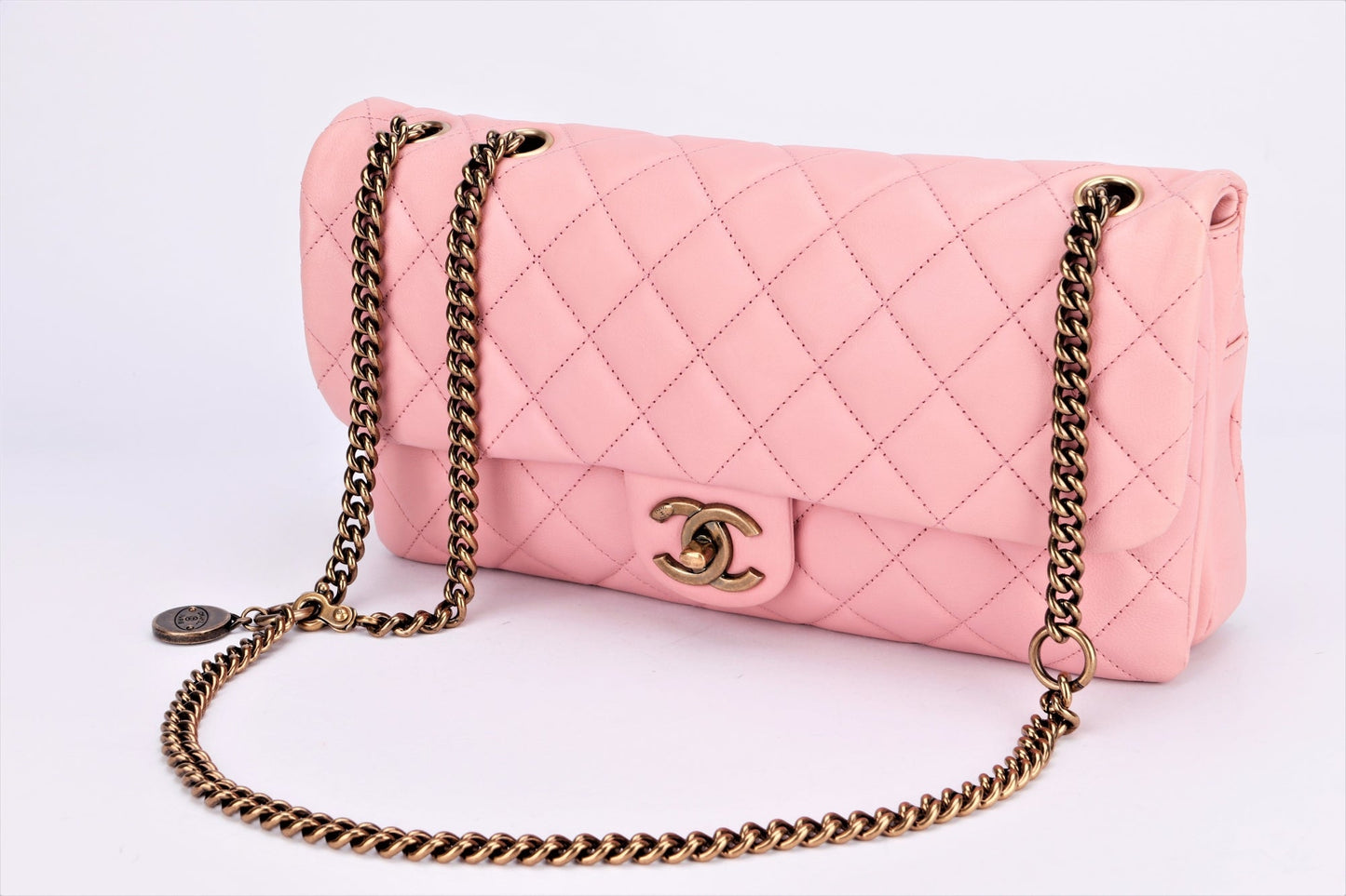 Chanel Quilted Pink Calf Leather Zippy Compartment Shoulder Bag (1875xxxx) width 28cm, Gold Chain, with & Dust Cover