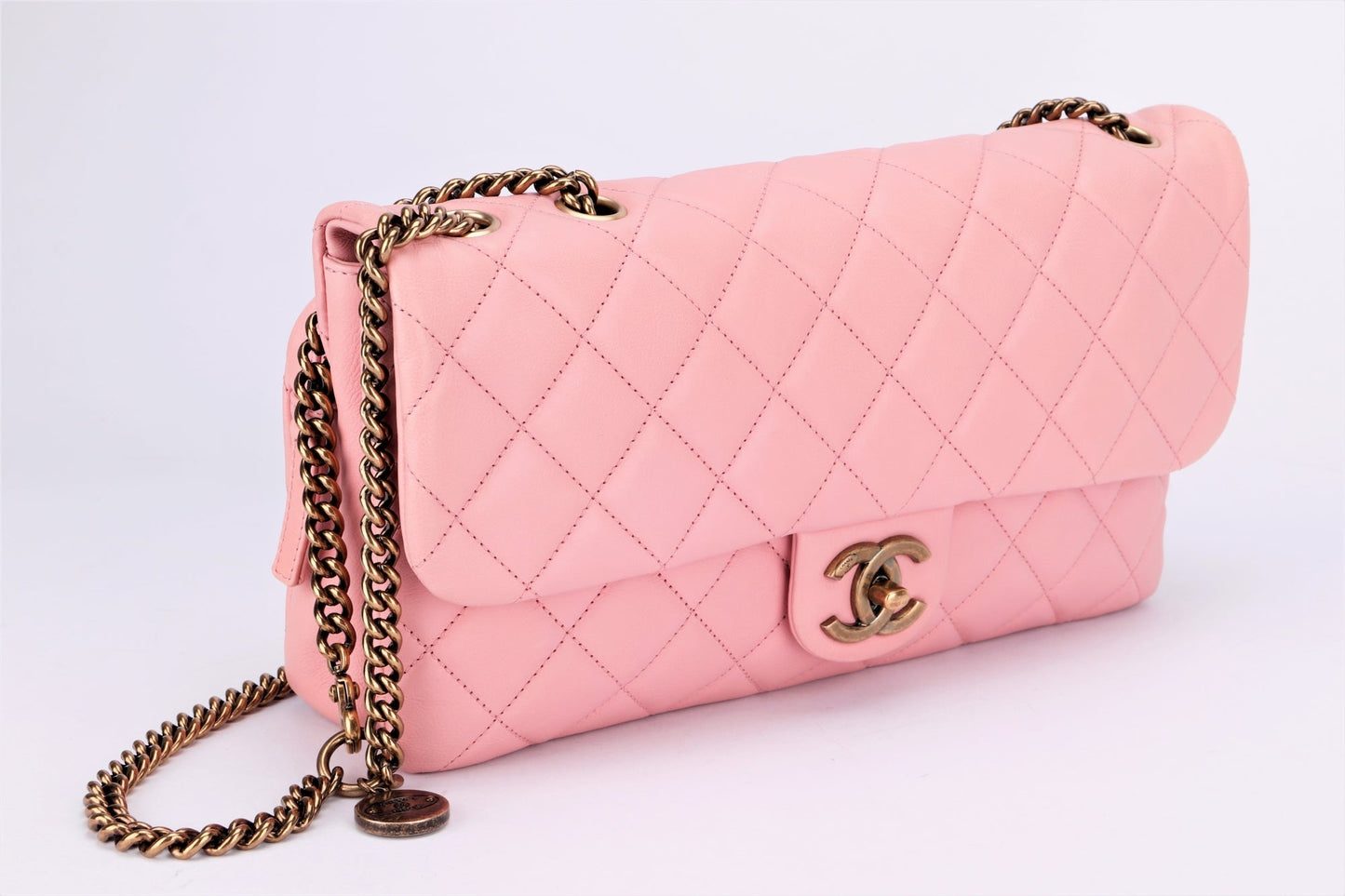 Chanel Quilted Pink Calf Leather Zippy Compartment Shoulder Bag (1875xxxx) width 28cm, Gold Chain, with & Dust Cover