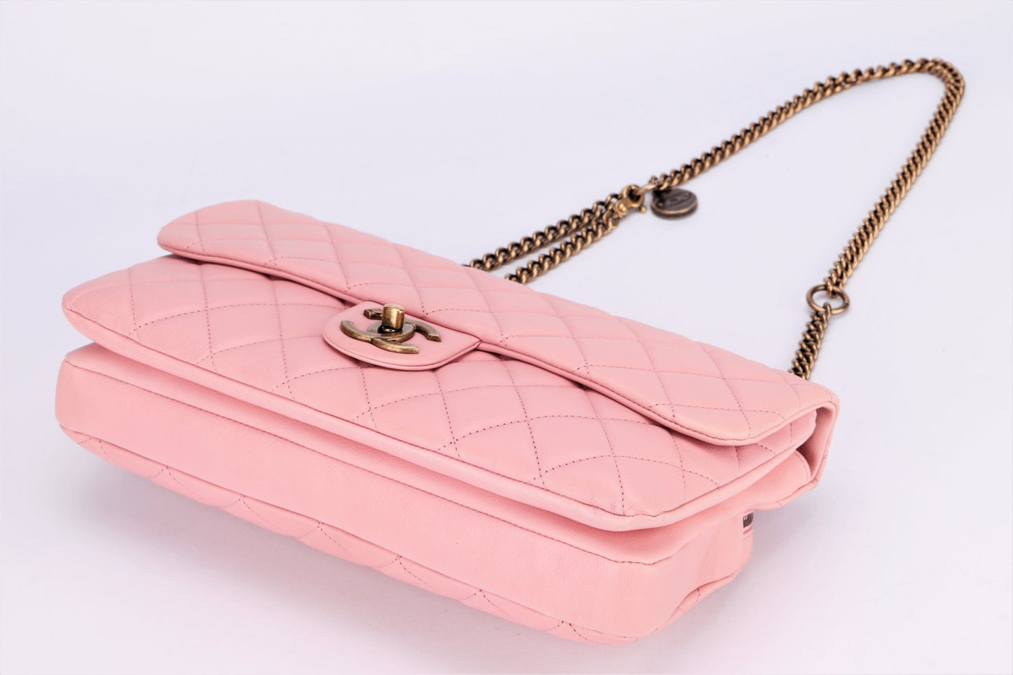 Chanel Quilted Pink Calf Leather Zippy Compartment Shoulder Bag (1875xxxx) width 28cm, Gold Chain, with & Dust Cover