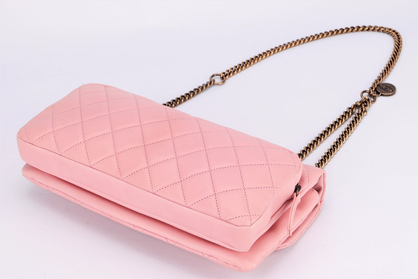 Chanel Quilted Pink Calf Leather Zippy Compartment Shoulder Bag (1875xxxx) width 28cm, Gold Chain, with & Dust Cover