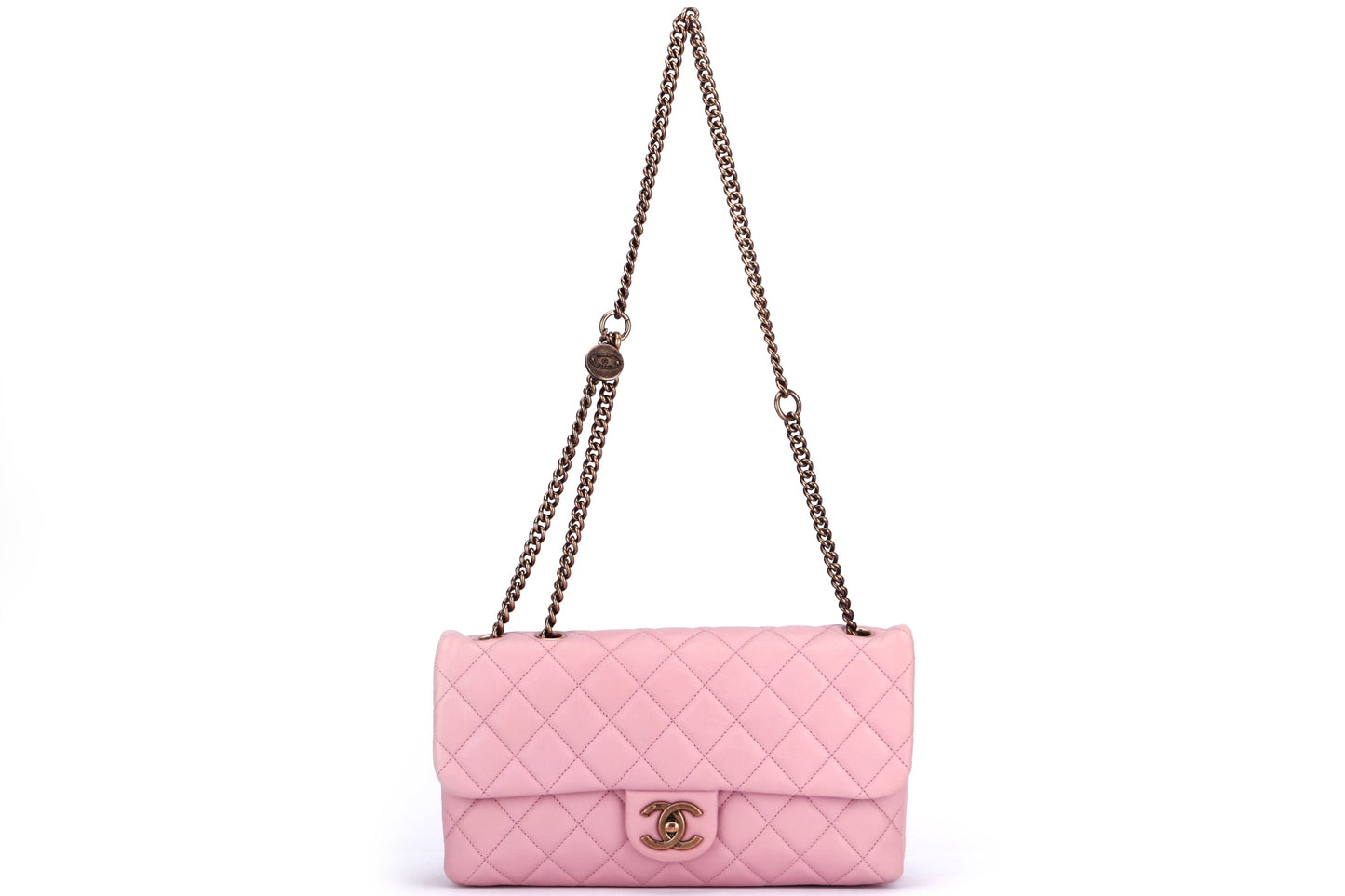 Chanel Quilted Pink Calf Leather Zippy Compartment Shoulder Bag (1875xxxx) width 28cm, Gold Chain, with & Dust Cover