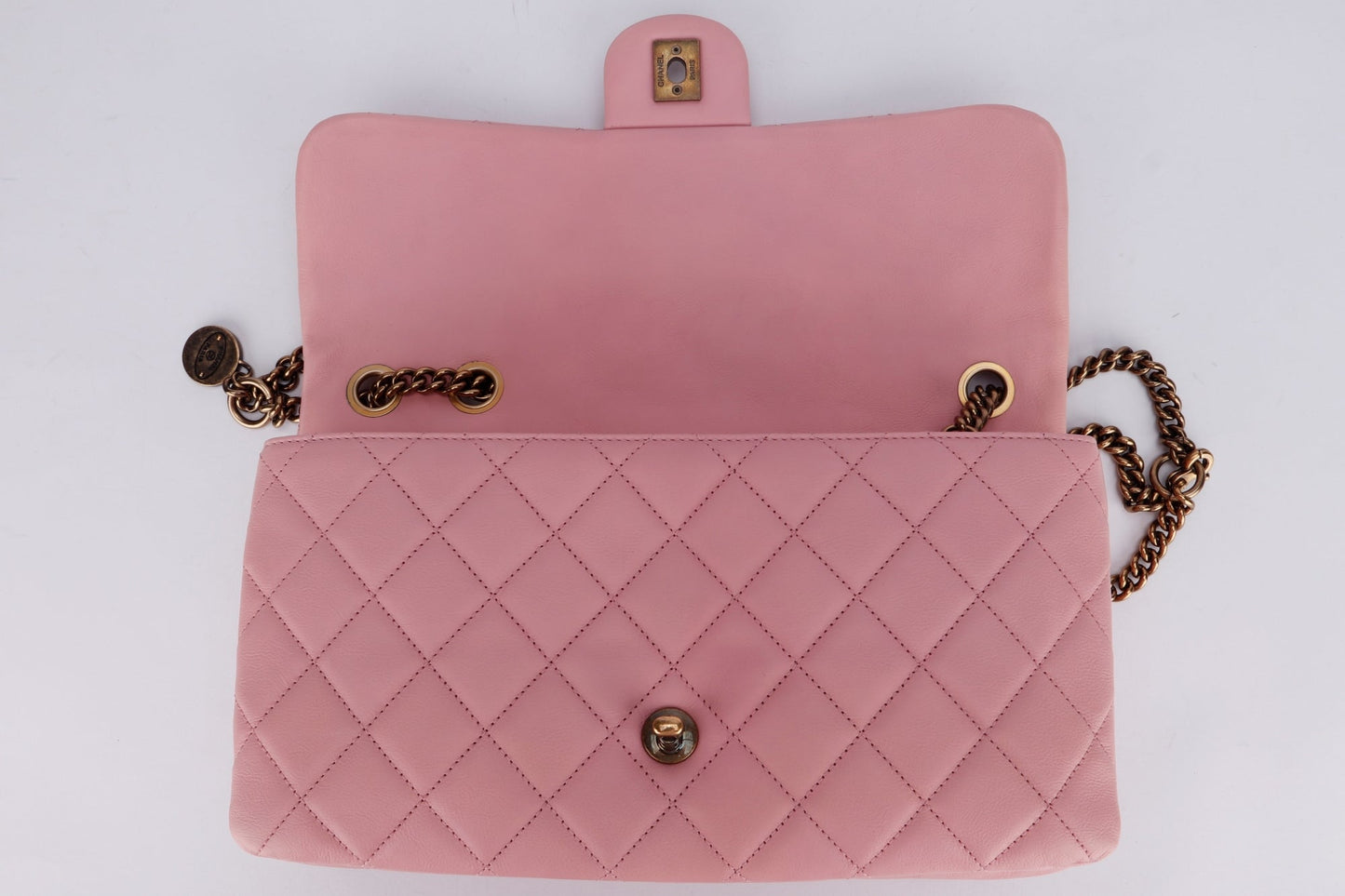 Chanel Quilted Pink Calf Leather Zippy Compartment Shoulder Bag (1875xxxx) width 28cm, Gold Chain, with & Dust Cover