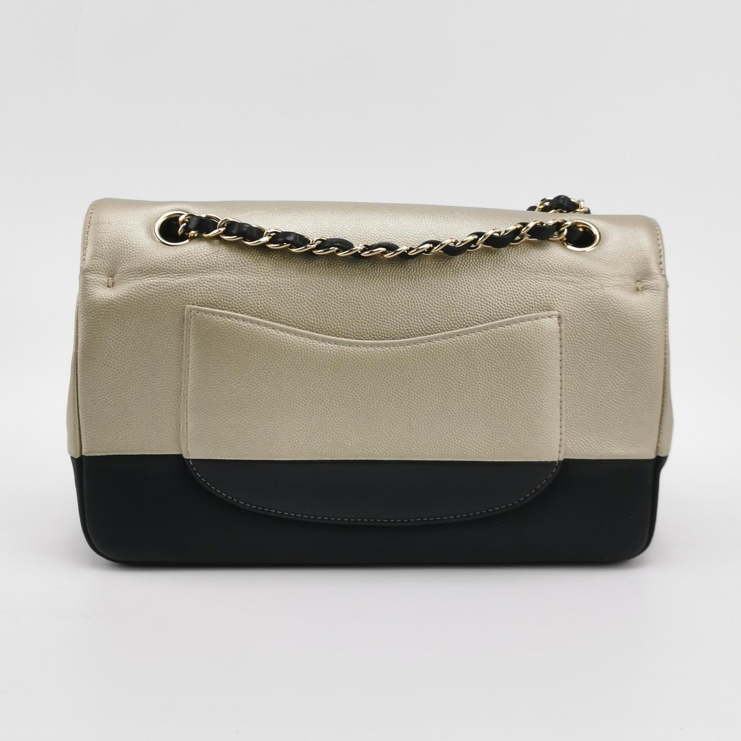 Chanel Classic Flap Gold and Black Calfskin Leather Gold-tone Hardware Shoulder Bag