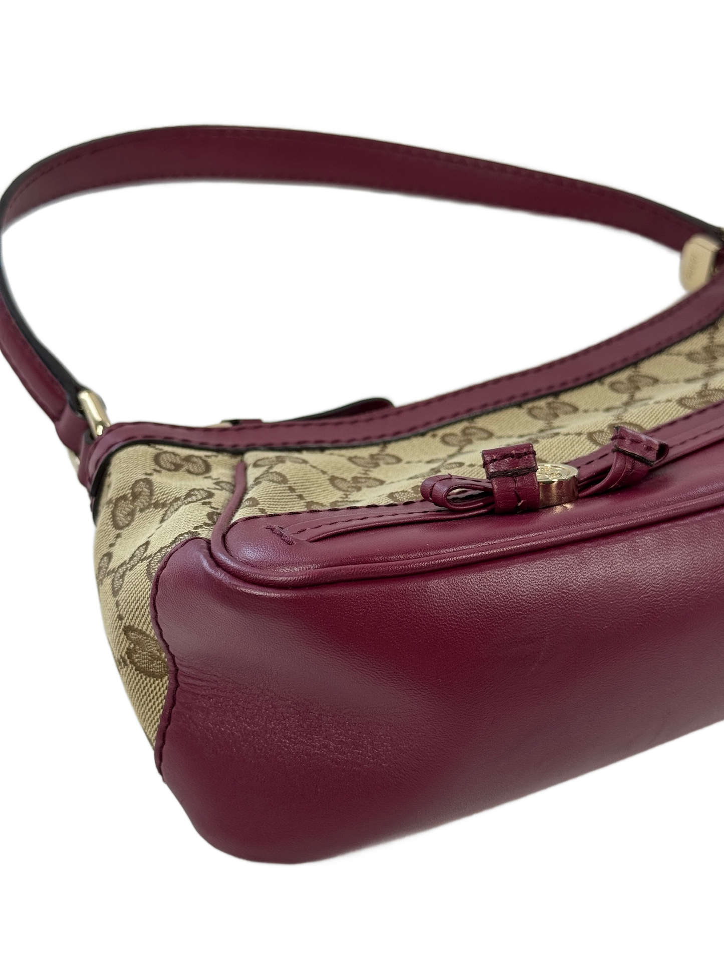 Gucci Brown GG Monogram Canvas Fuchsia Pink Leather Trim Mayfair Bow Logo Shoulder Bag