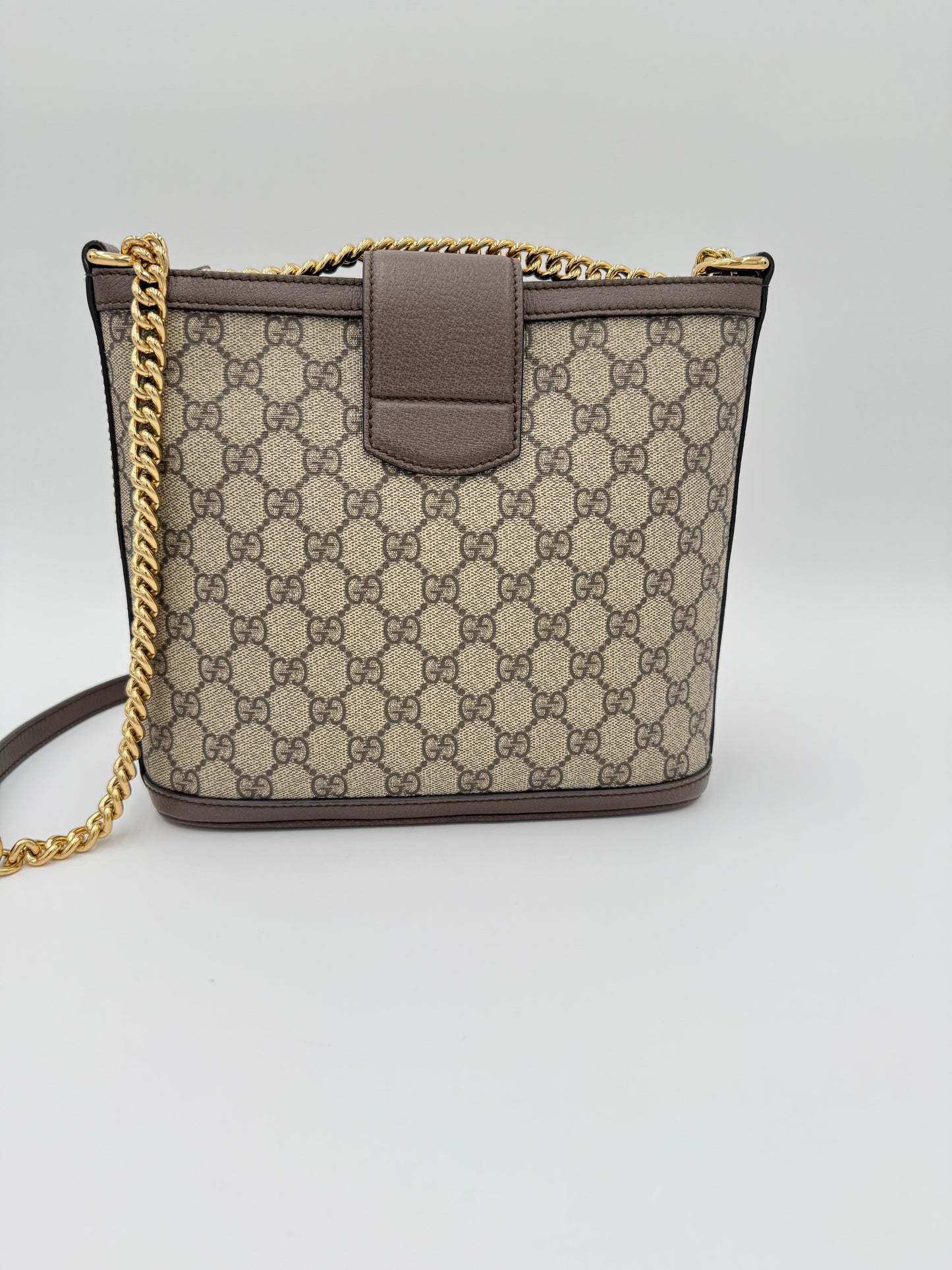 Diaper Bag Luxury Designer By Gucci In Taupe, Size:Medium