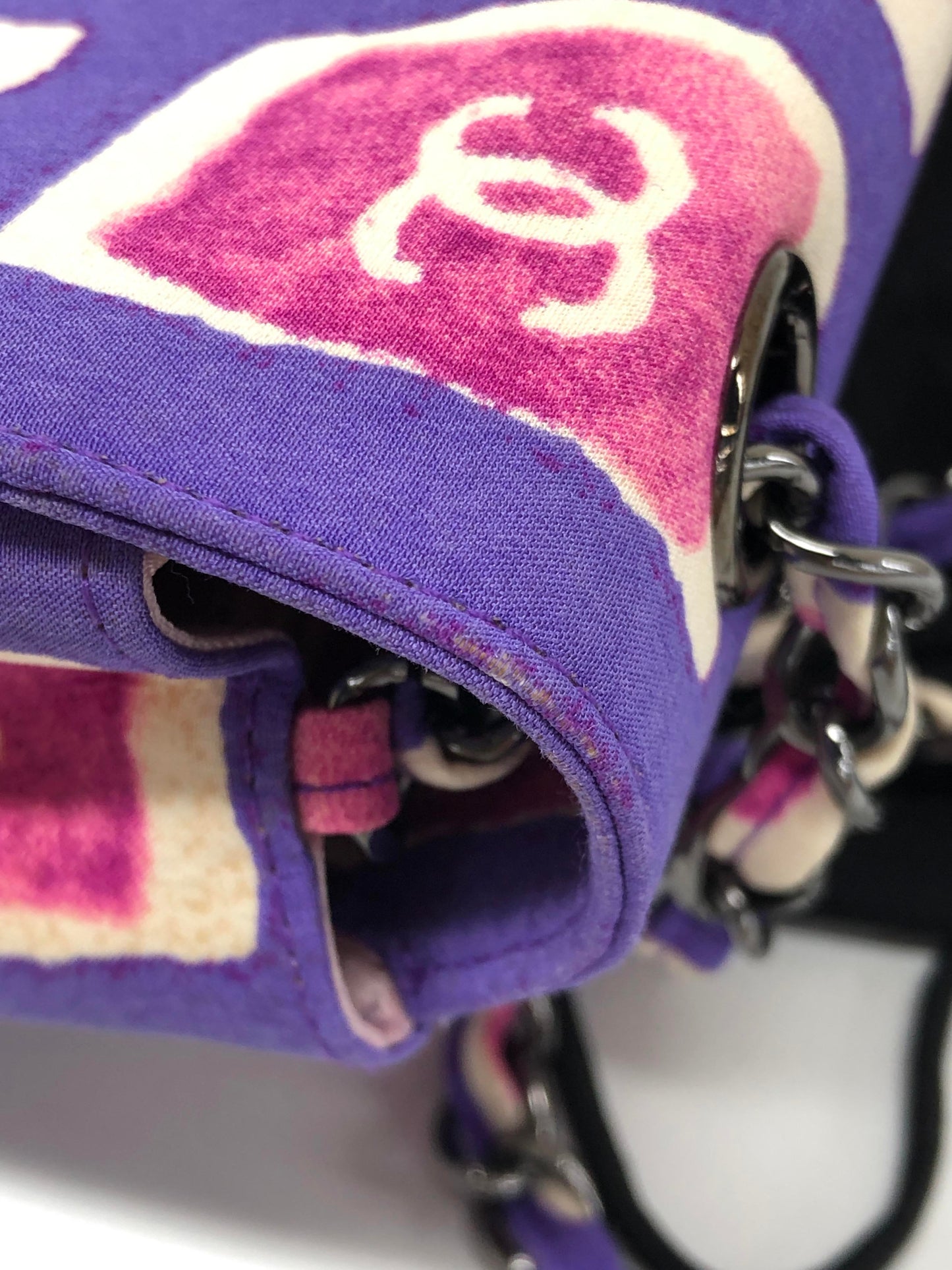 Chanel Flap Shoulder Bag Frame Purple Pink Cloth 2000-2002 Single Chain