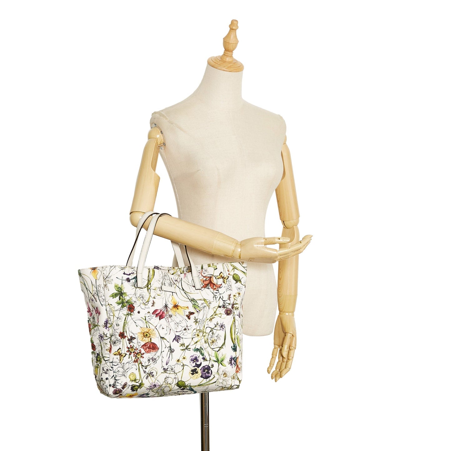 Gucci Tote Bag White Flora Printed Canvas