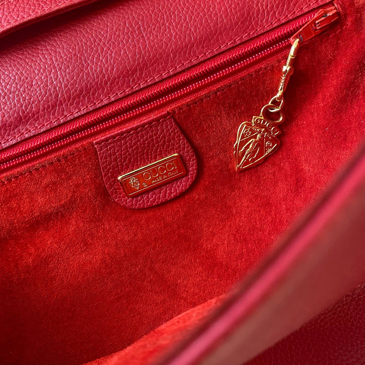 GUCCI Vintage Red Leather Flap Shoulder Bag