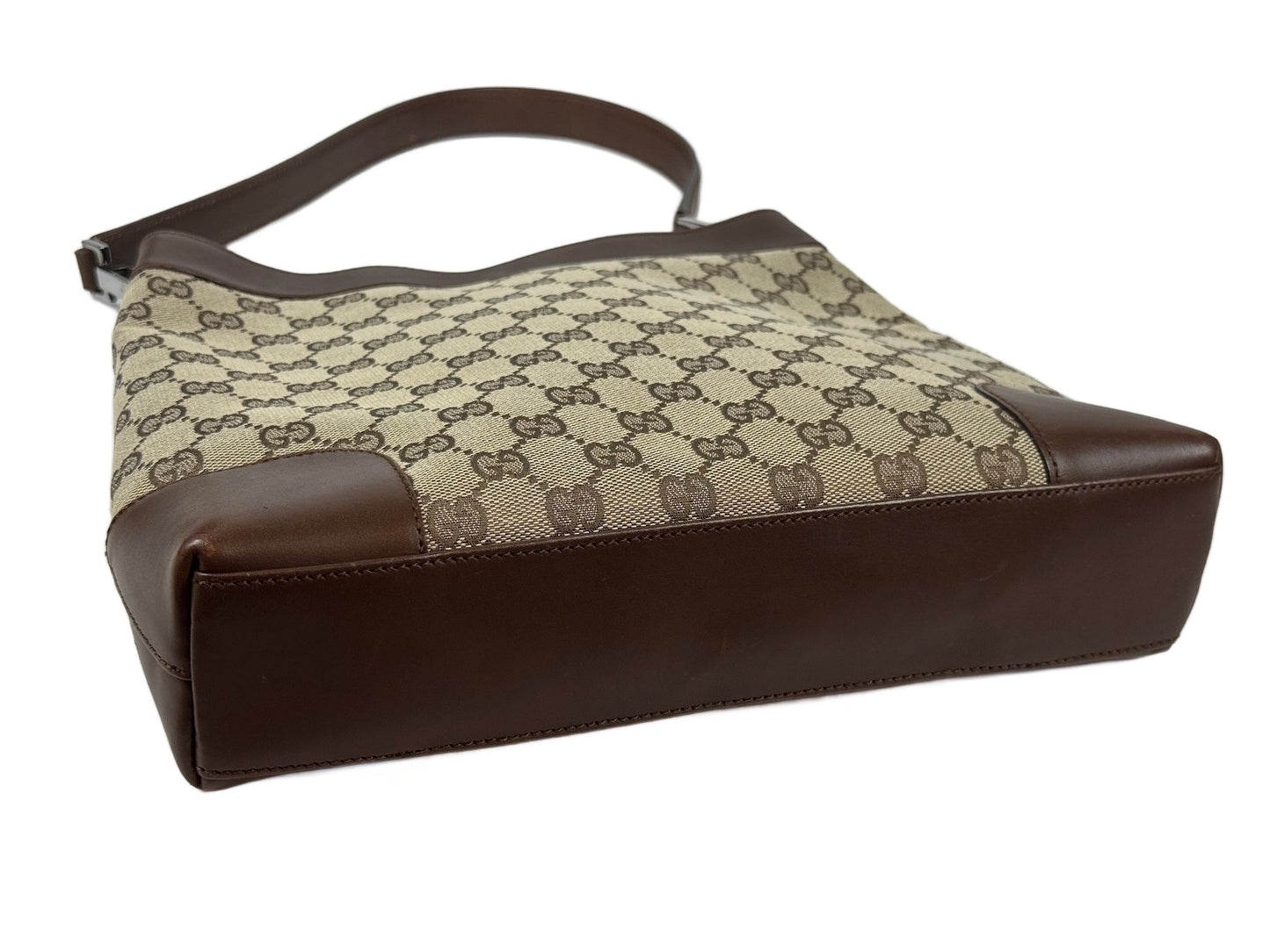 Gucci Vintage Brown GG Monogram Canvas Leather Trim Structured Hobo Shoulder Bag