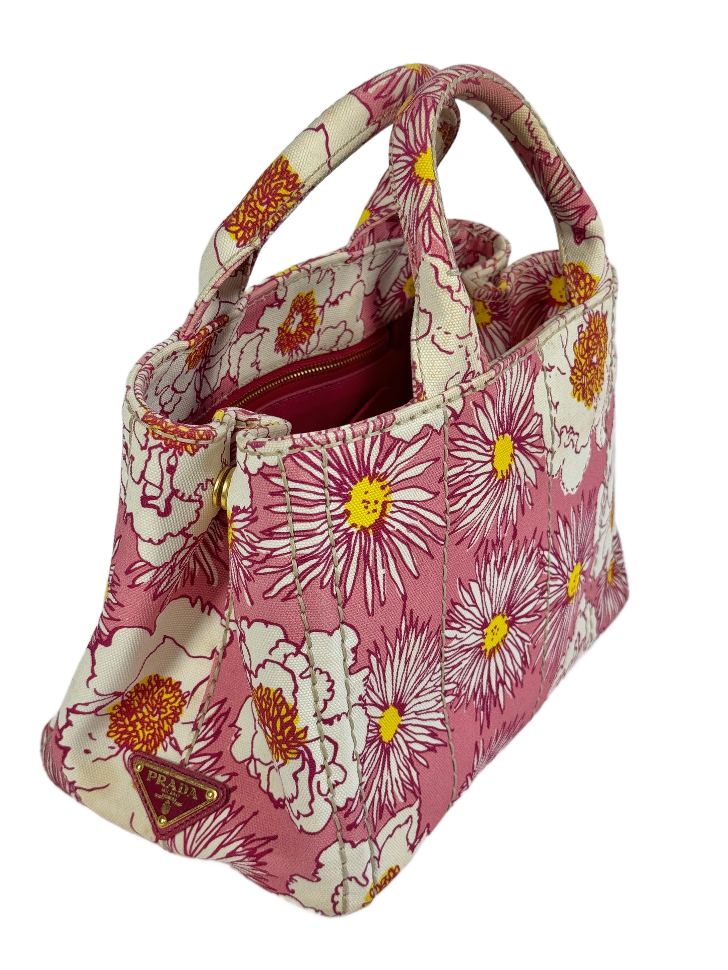 Prada Pink Floral Canvas Small Canapa Tote